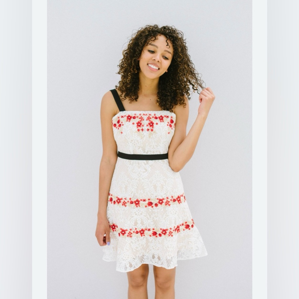 Foxiedox White Paloma Embroidered Lace Dress Size Small